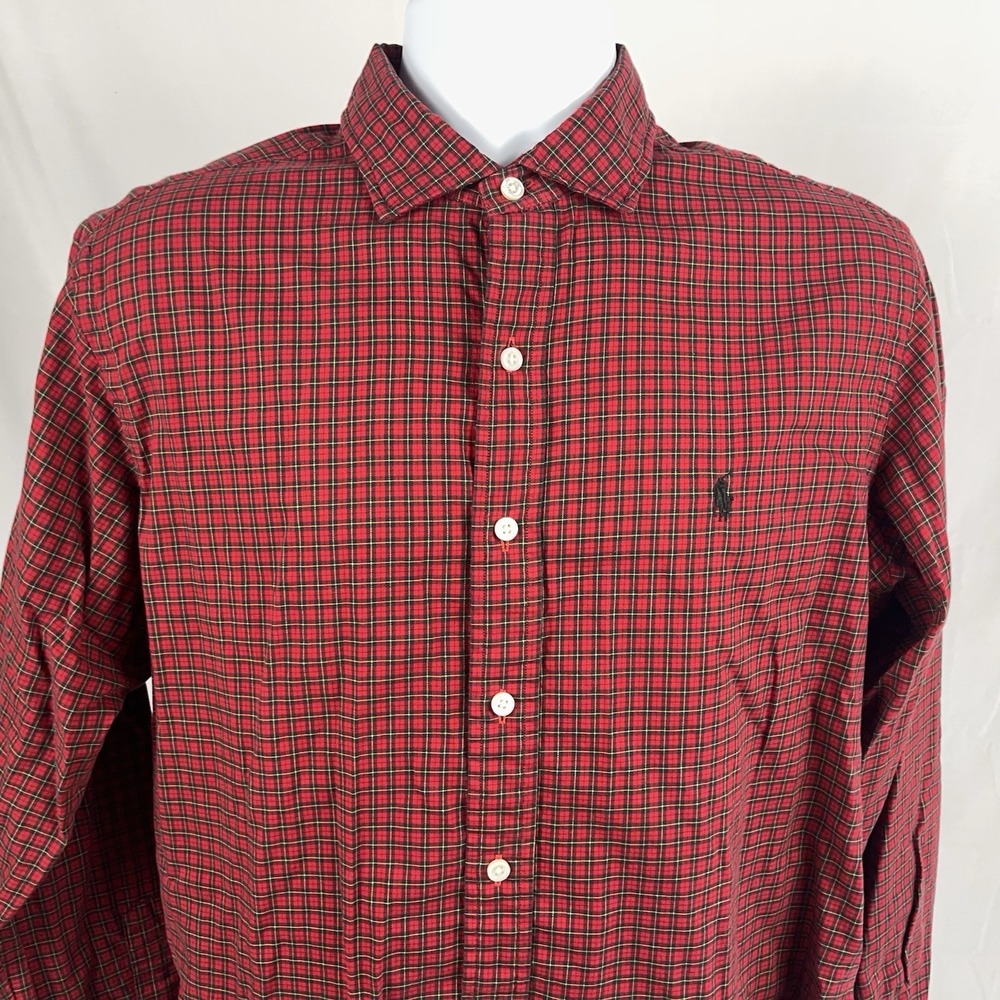 Polo Ralph Lauren Shirt Large Red Check Cotton Stretch Long Sleeve Button Down